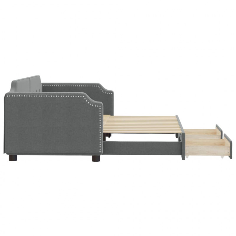 Sofa rozsuwana z szufladami, ciemnoszara, 90x200 cm, tkanina