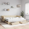 Sofa rozsuwana z szufladami, kremowa, 90x200 cm, tkanina