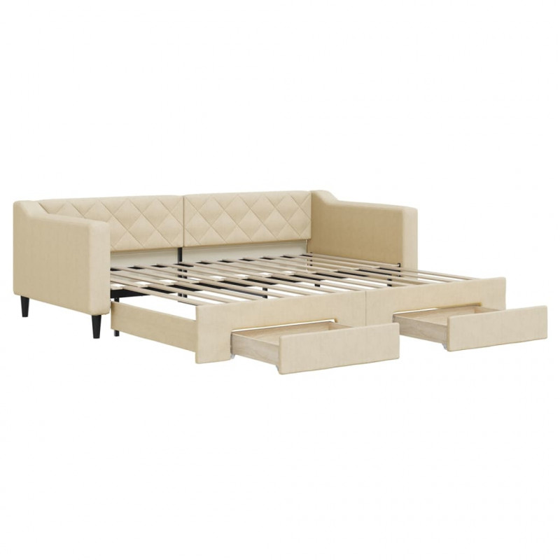 Sofa rozsuwana z szufladami, kremowa, 90x200 cm, tkanina