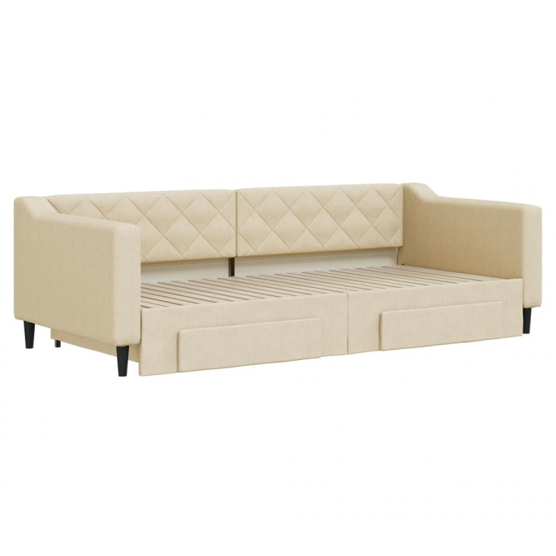 Sofa rozsuwana z szufladami, kremowa, 90x200 cm, tkanina