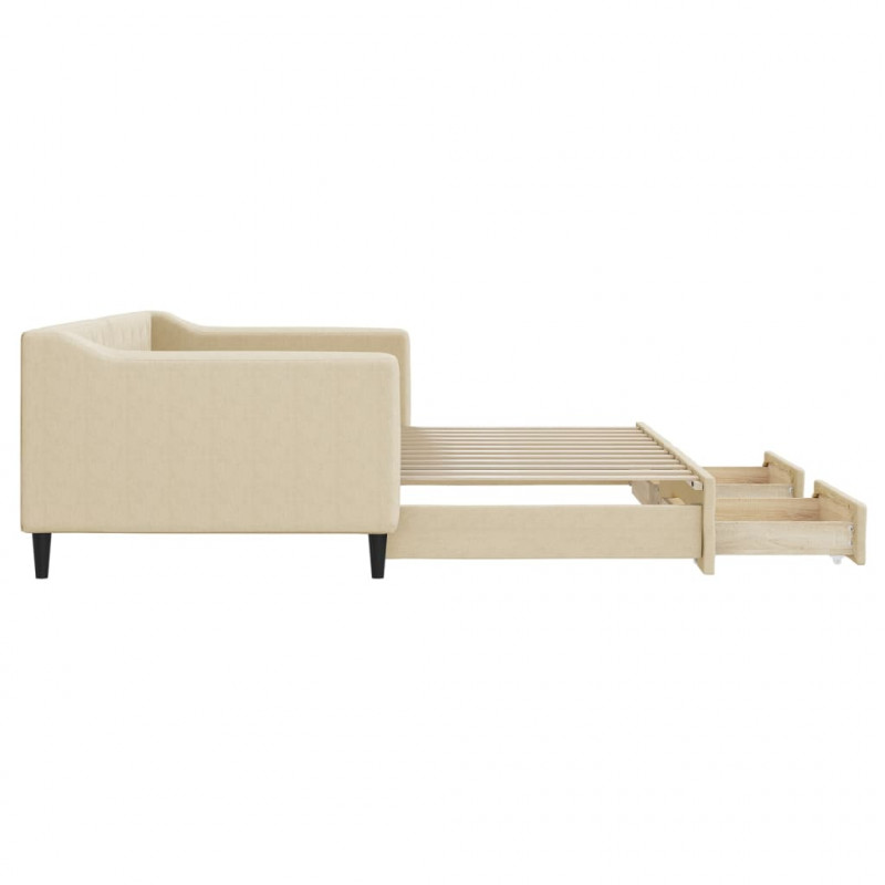 Sofa rozsuwana z szufladami, kremowa, 90x200 cm, tkanina