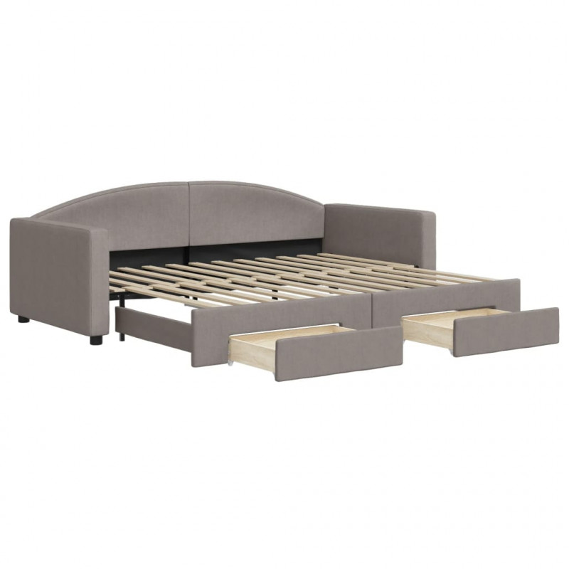 Sofa rozsuwana z szufladami, taupe, 90x200 cm, tkanina