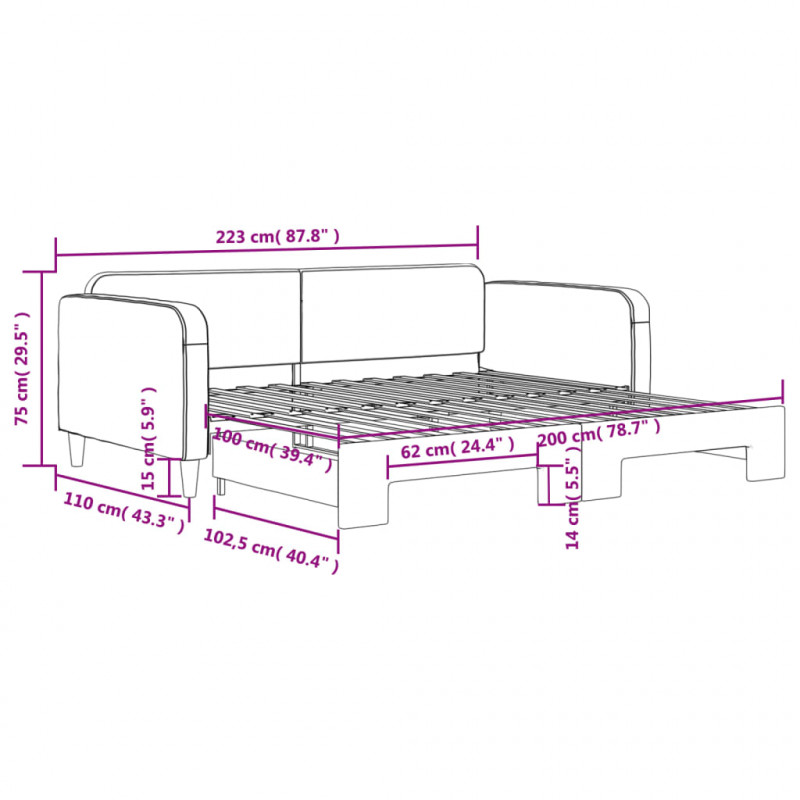 Sofa rozsuwana, ciemnoszara, 100x200 cm, tkanina