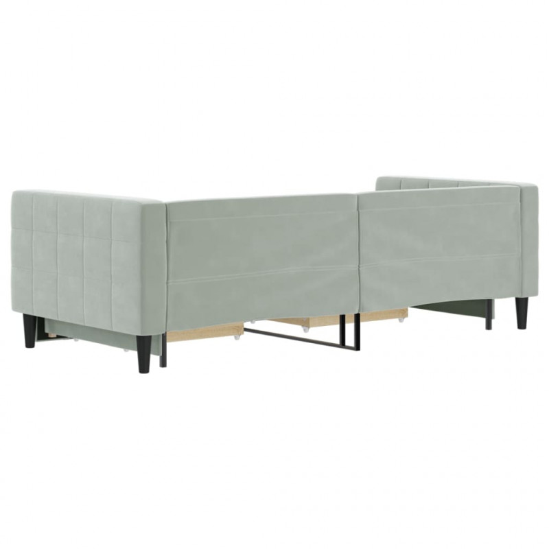 Sofa rozsuwana z szufladami, jasnoszara, 90x200 cm, aksamit