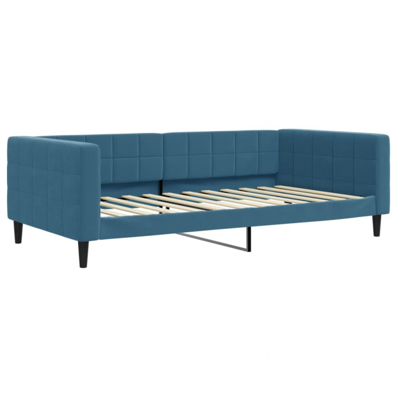 Sofa rozsuwana z szufladami, niebieska, 100x200 cm, aksamit