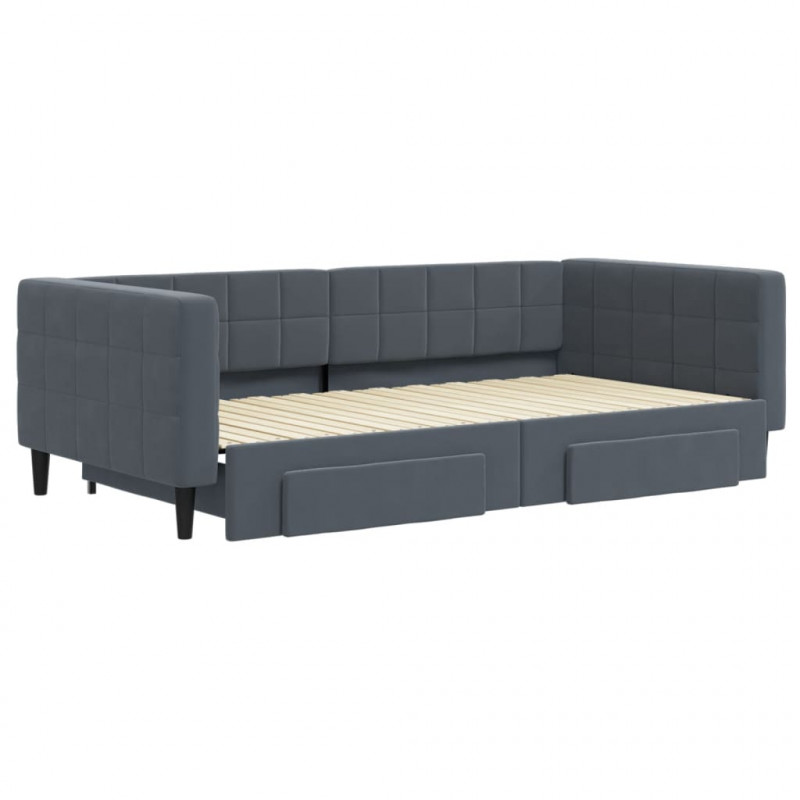 Sofa rozsuwana z szufladami, ciemnoszara, 100x200 cm, aksamit
