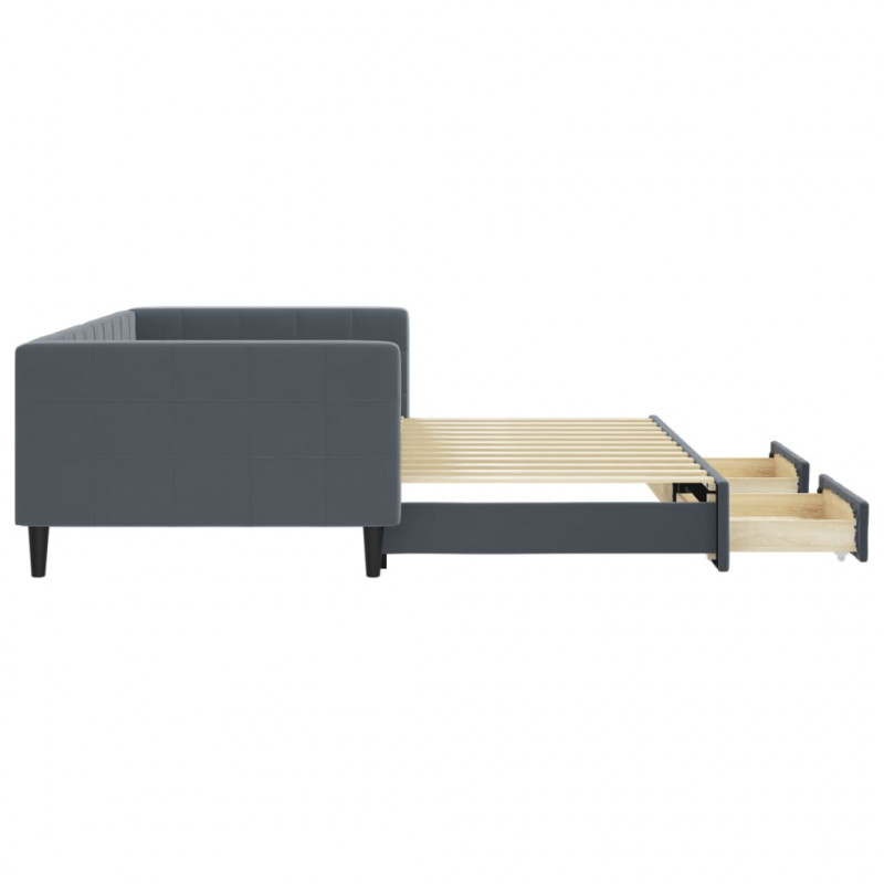 Sofa rozsuwana z szufladami, ciemnoszara, 100x200 cm, aksamit