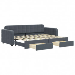 Sofa rozsuwana z szufladami, ciemnoszara, 80x200 cm, aksamit