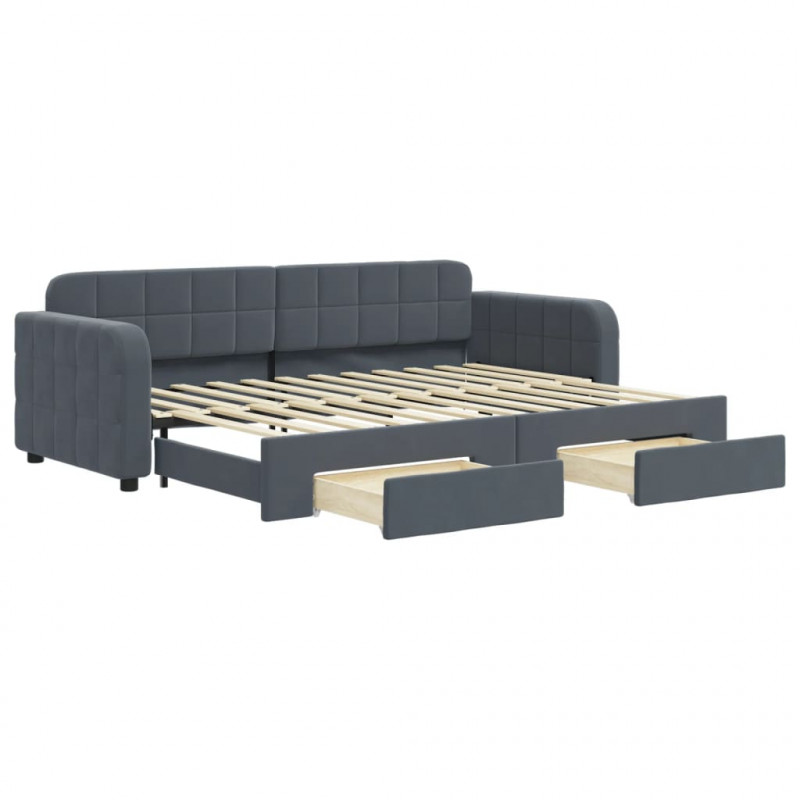 Sofa rozsuwana z szufladami, ciemnoszara, 80x200 cm, aksamit