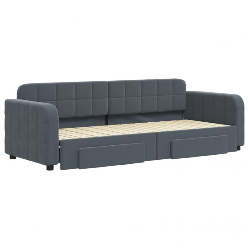 Sofa rozsuwana z szufladami, ciemnoszara, 80x200 cm, aksamit