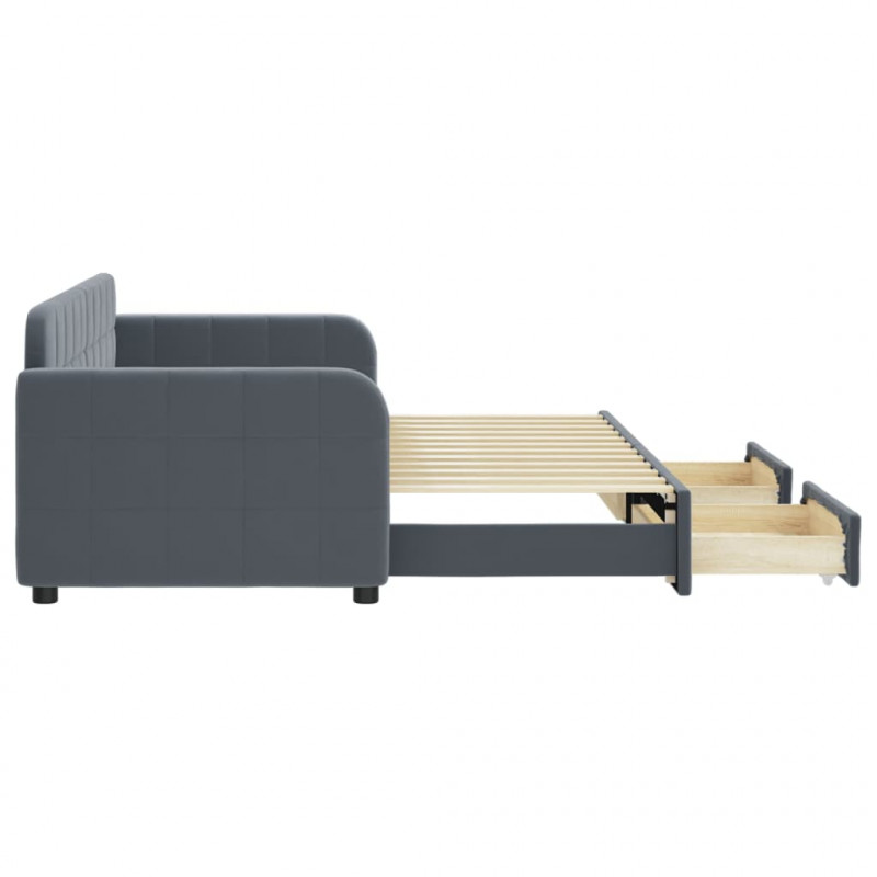Sofa rozsuwana z szufladami, ciemnoszara, 80x200 cm, aksamit