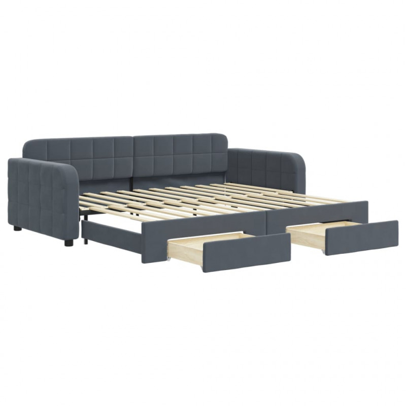 Sofa rozsuwana z szufladami, ciemnoszara, 90x200 cm, aksamit