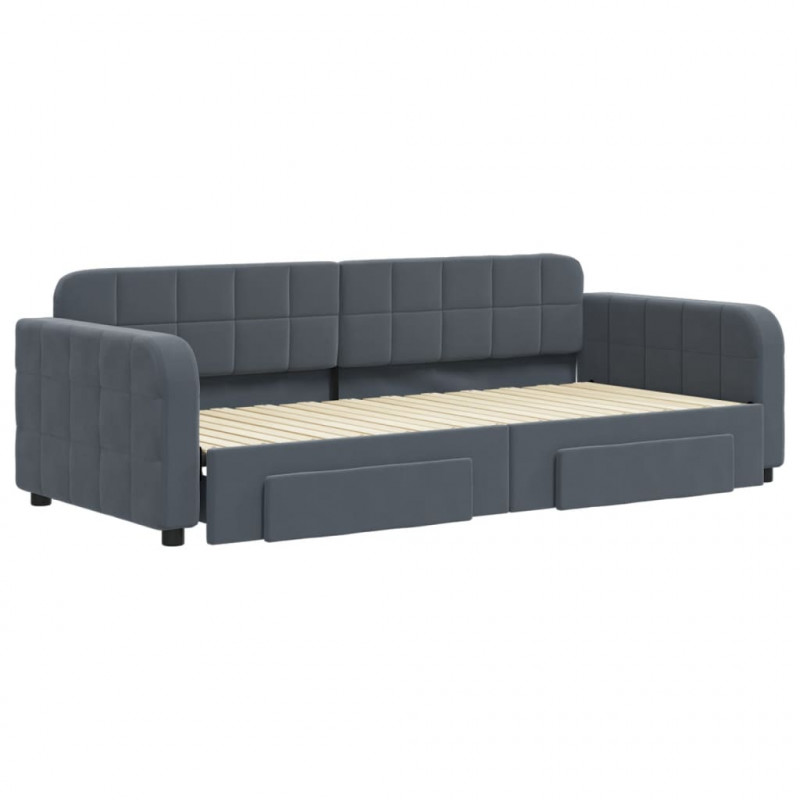 Sofa rozsuwana z szufladami, ciemnoszara, 90x200 cm, aksamit