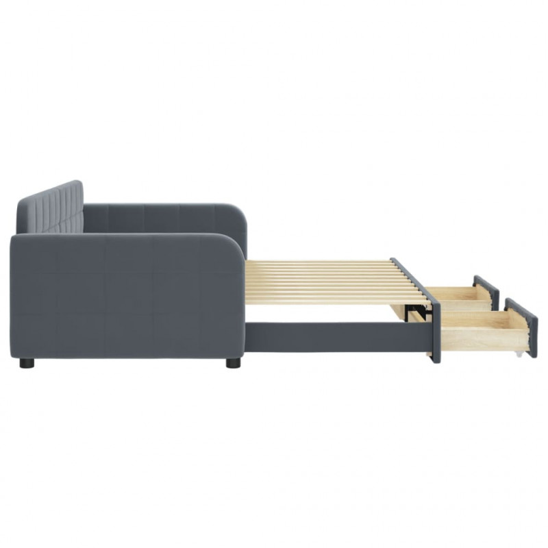 Sofa rozsuwana z szufladami, ciemnoszara, 90x200 cm, aksamit