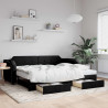 Sofa rozsuwana z szufladami, czarna, 80x200 cm, tkanina