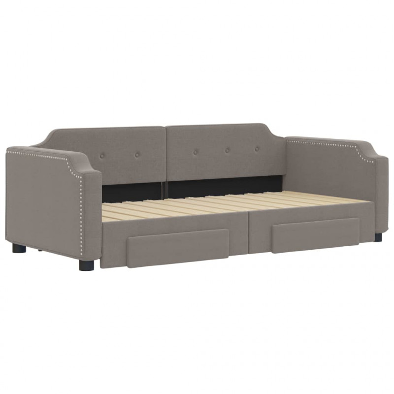 Sofa rozsuwana z szufladami, taupe, 90x200 cm, tkanina