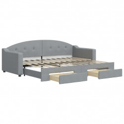 Sofa rozsuwana z szufladami, jasnoszara, 80x200 cm, tkanina
