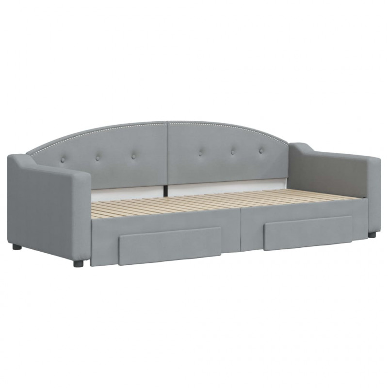 Sofa rozsuwana z szufladami, jasnoszara, 80x200 cm, tkanina