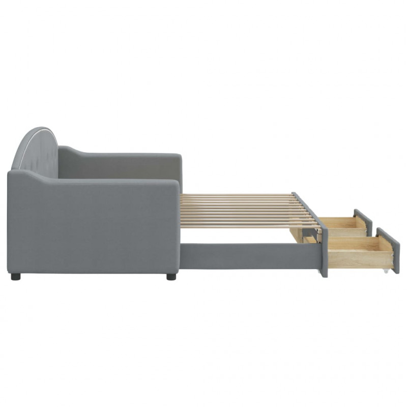 Sofa rozsuwana z szufladami, jasnoszara, 80x200 cm, tkanina