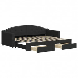 Sofa rozsuwana z szufladami, czarna, 80x200 cm, tkanina