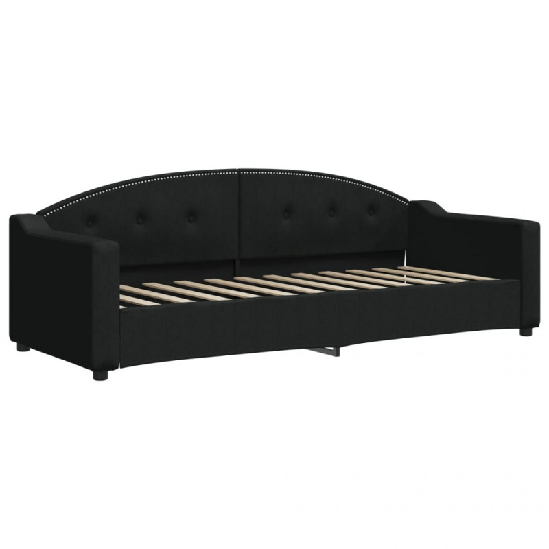 Sofa rozsuwana z szufladami, czarna, 80x200 cm, tkanina