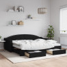 Sofa rozsuwana z szufladami, czarna, 90x200 cm, tkanina
