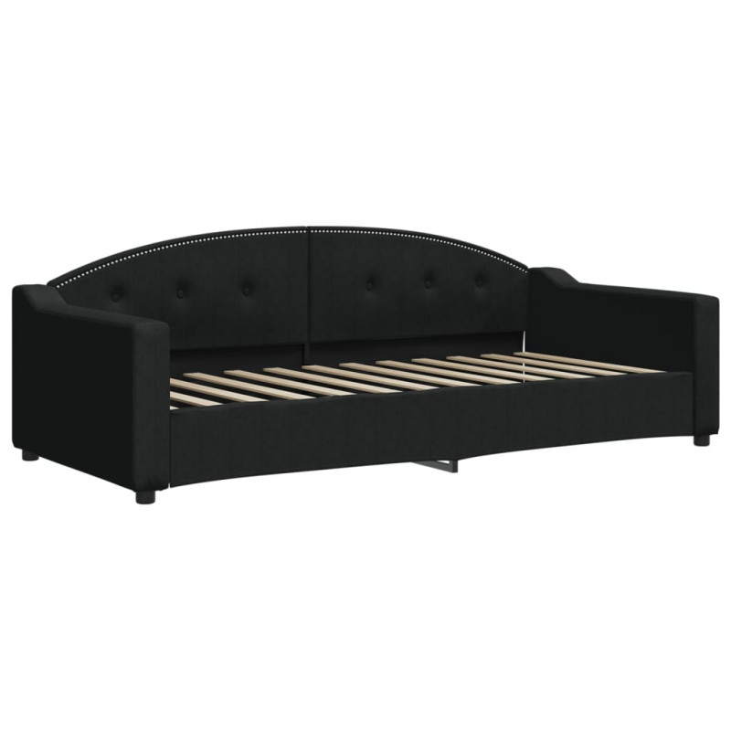 Sofa rozsuwana z szufladami, czarna, 90x200 cm, tkanina