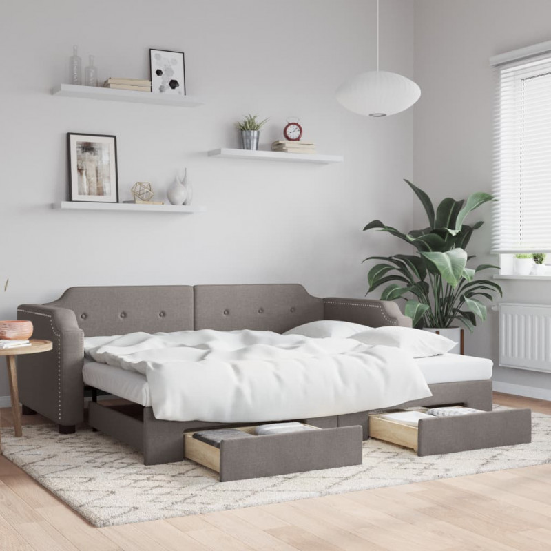 Sofa rozsuwana z szufladami, taupe, 100x200 cm, tkanina