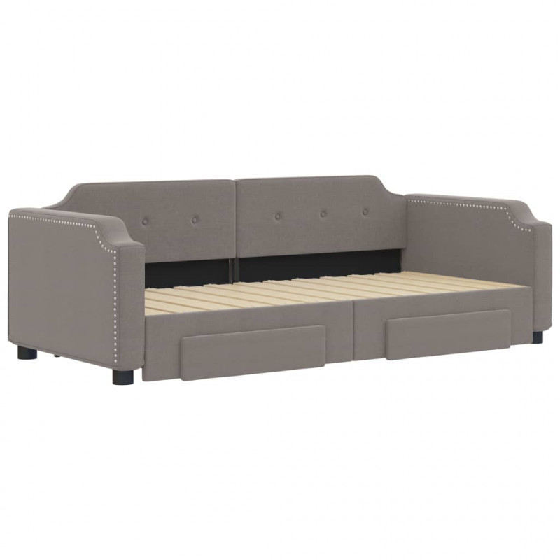 Sofa rozsuwana z szufladami, taupe, 100x200 cm, tkanina