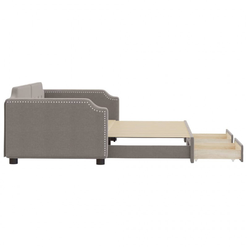 Sofa rozsuwana z szufladami, taupe, 100x200 cm, tkanina