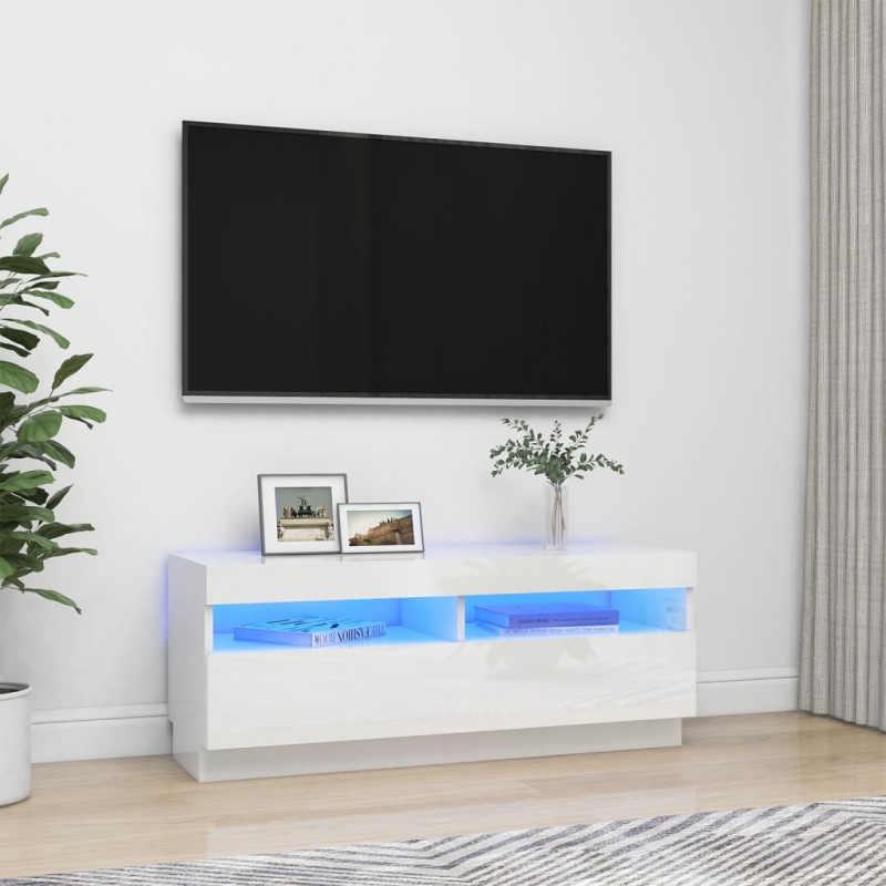 Szafka TV z oświetleniem LED, biel z połyskiem, 100x35x40 cm