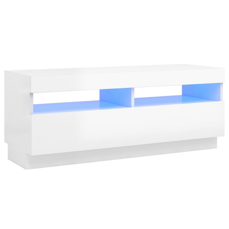 Szafka TV z oświetleniem LED, biel z połyskiem, 100x35x40 cm