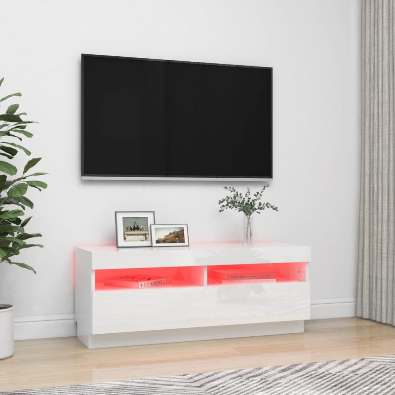 Szafka TV z oświetleniem LED, biel z połyskiem, 100x35x40 cm