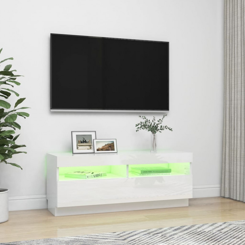 Szafka TV z oświetleniem LED, biel z połyskiem, 100x35x40 cm