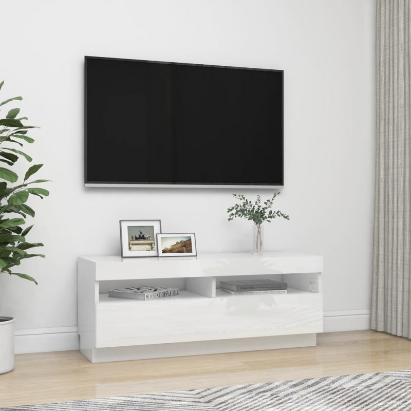 Szafka TV z oświetleniem LED, biel z połyskiem, 100x35x40 cm