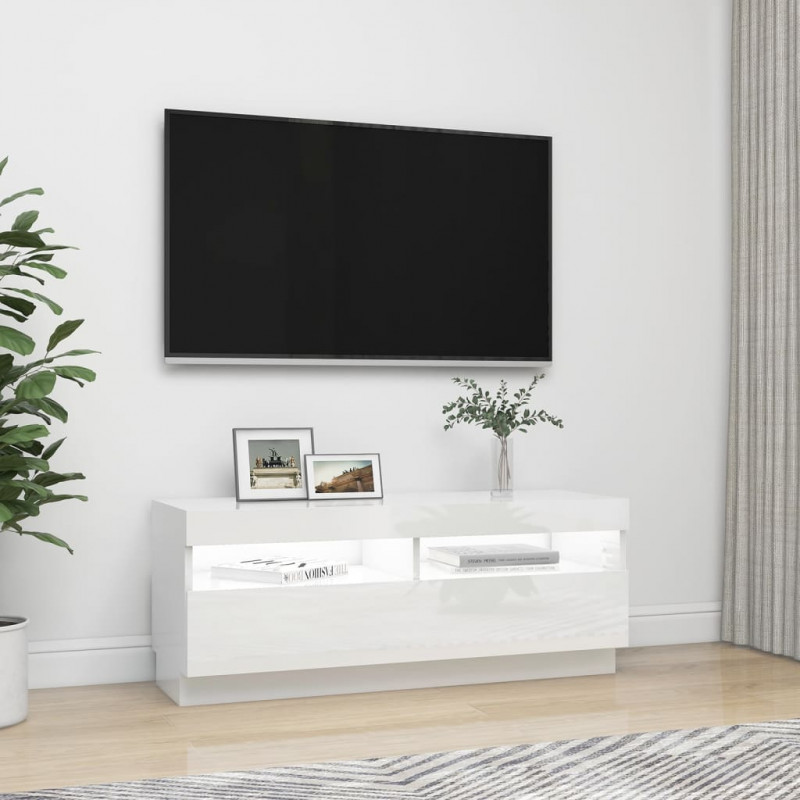 Szafka TV z oświetleniem LED, biel z połyskiem, 100x35x40 cm