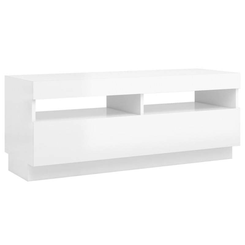 Szafka TV z oświetleniem LED, biel z połyskiem, 100x35x40 cm