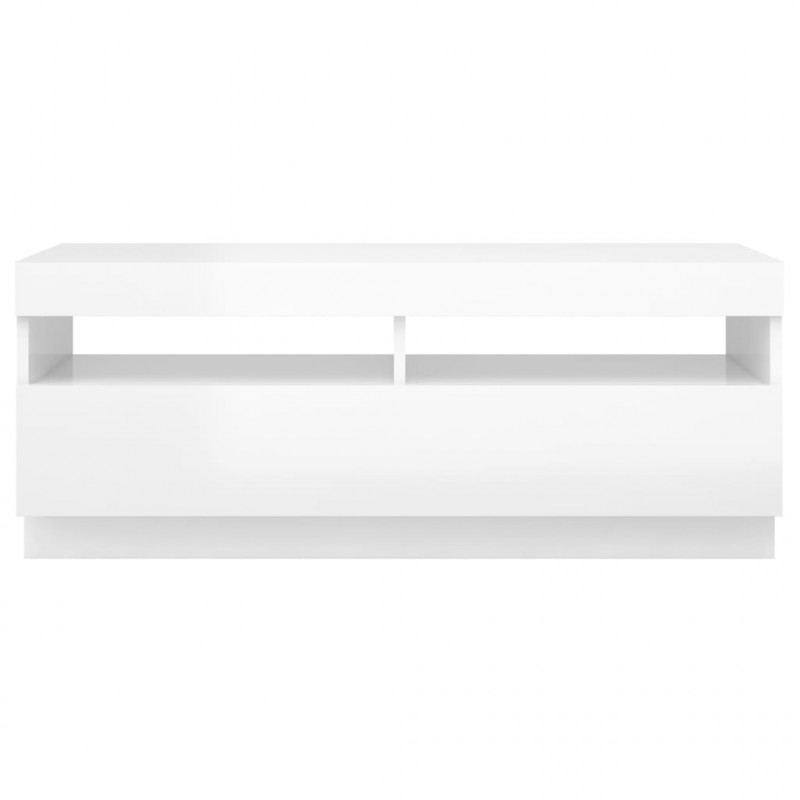Szafka TV z oświetleniem LED, biel z połyskiem, 100x35x40 cm
