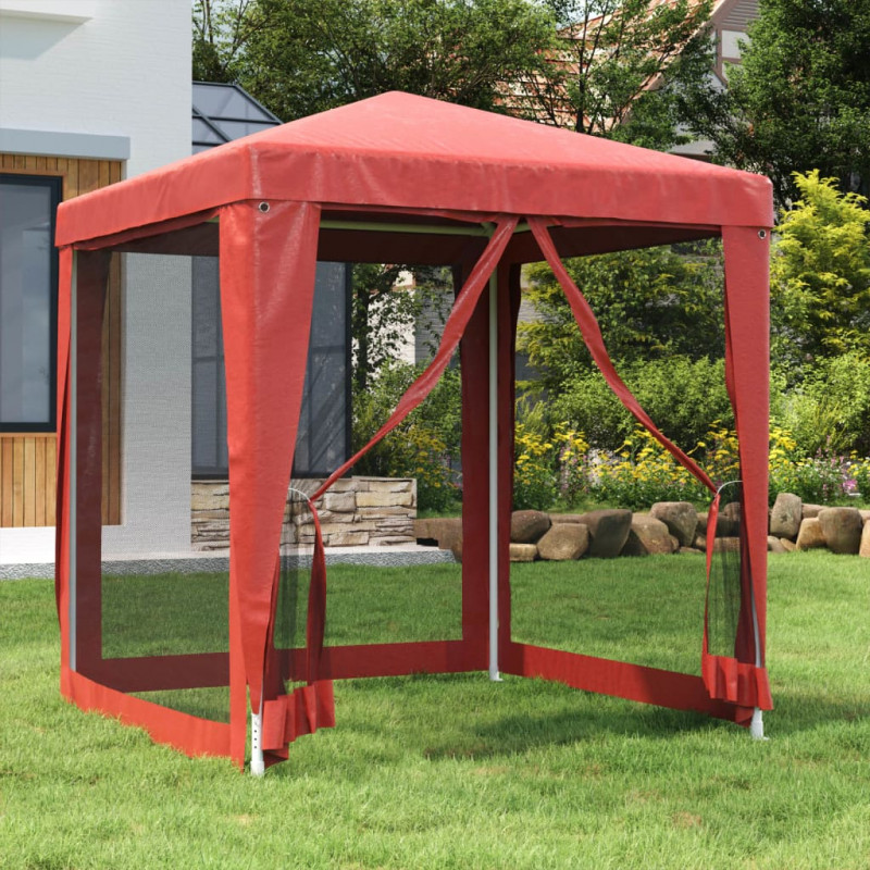 Namiot imprezowy z 4 siatkowymi ścianami, czerwony, 2x2 m, HDPE