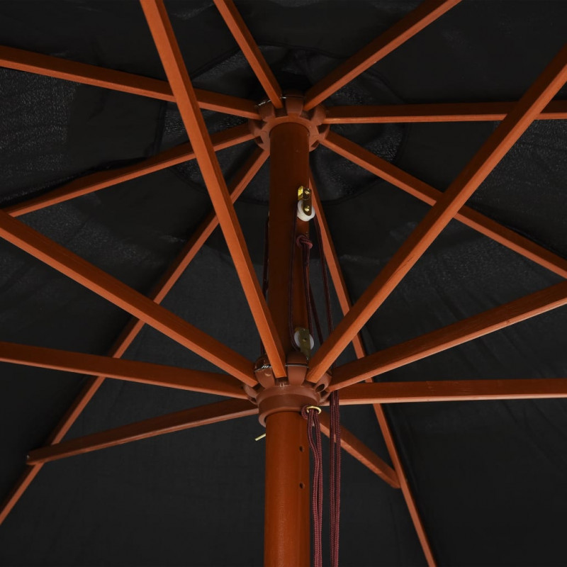 Parasol ogrodowy na drewnianym słupku, 350 cm, czarny