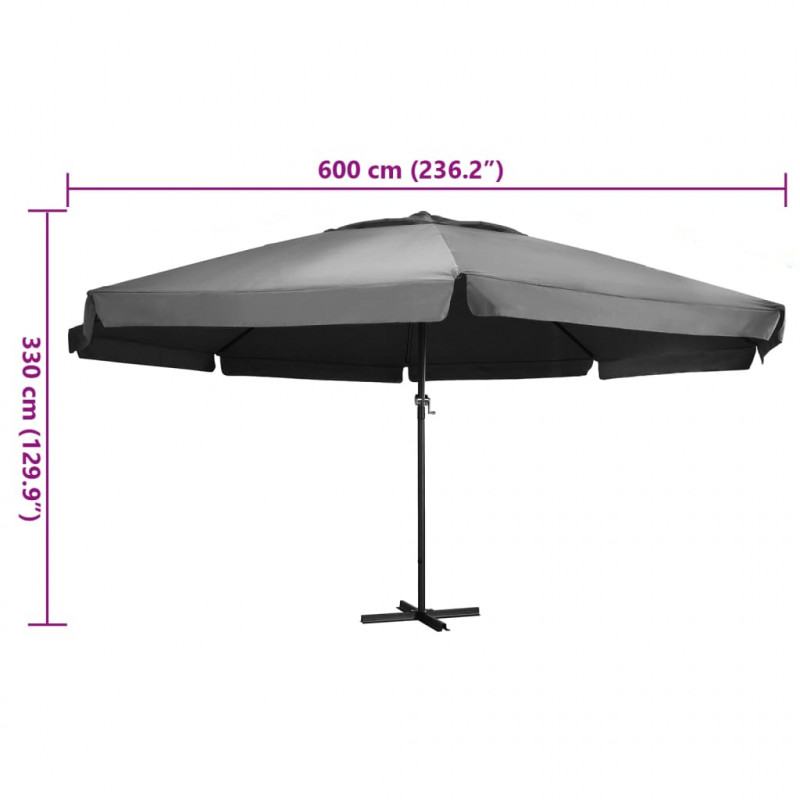 Parasol ogrodowy na aluminiowym słupku, 600 cm, antracytowy