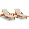 Leżaki z poduszkami i stolikiem, 2 szt., lite drewno akacjowe