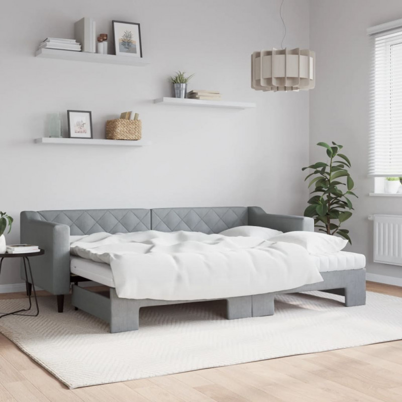 Sofa rozsuwana z materacami, jasnoszara, 80x200 cm, tkanina