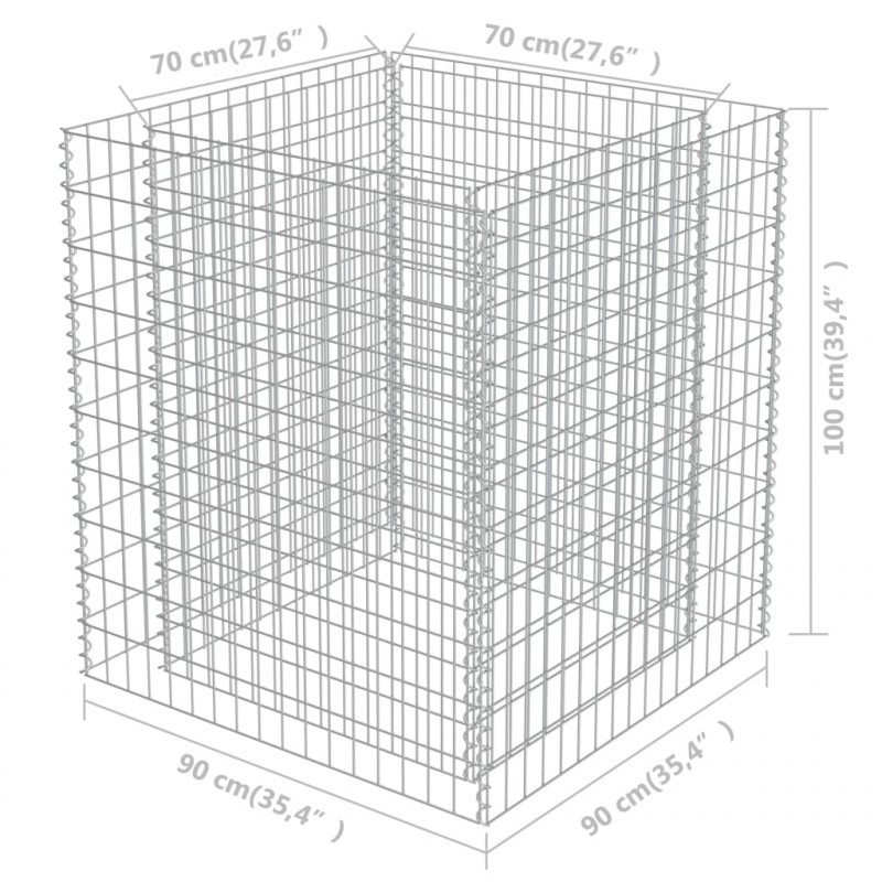 Podwyższona donica gabionowa, galwanizowana stal, 90x90x100 cm