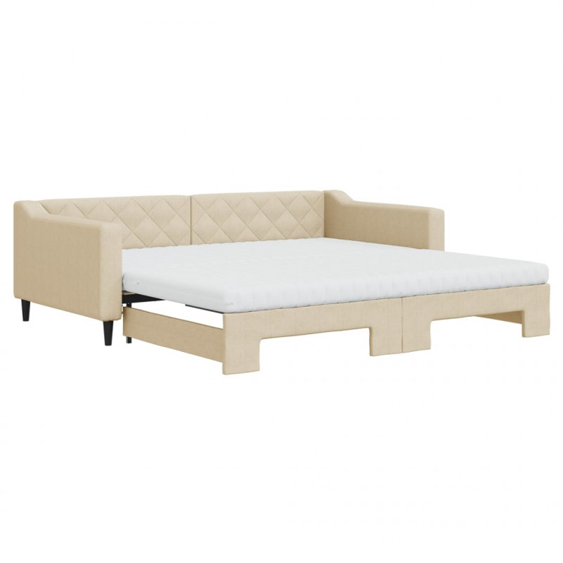 Sofa rozsuwana z materacami, kremowa, 100x200 cm, tkanina