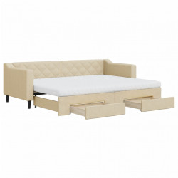 Sofa rozsuwana z szufladami, kremowa, 80x200 cm, tkanina