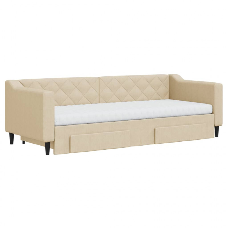 Sofa rozsuwana z szufladami, kremowa, 80x200 cm, tkanina