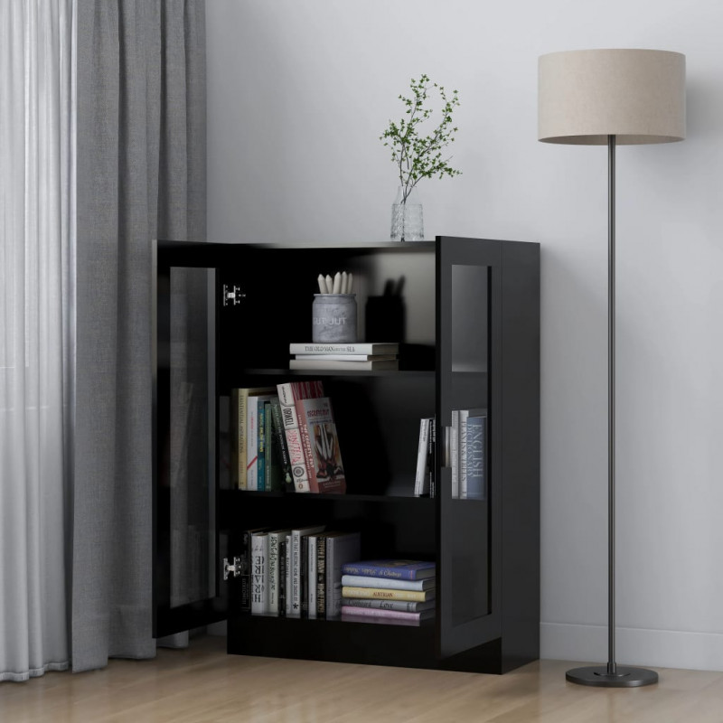 Witryna, czarna, 82,5x30,5x115 cm, materiał drewnopochodny