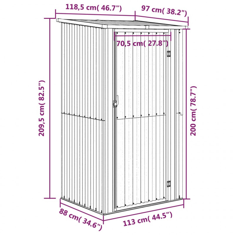 Szopa ogrodowa, antracyt, 118,5x97x209,5 cm, stal galwanizowana