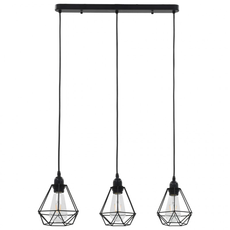 Lampa sufitowa, diamentowe klosze, czarna, 3 żarówki E27
